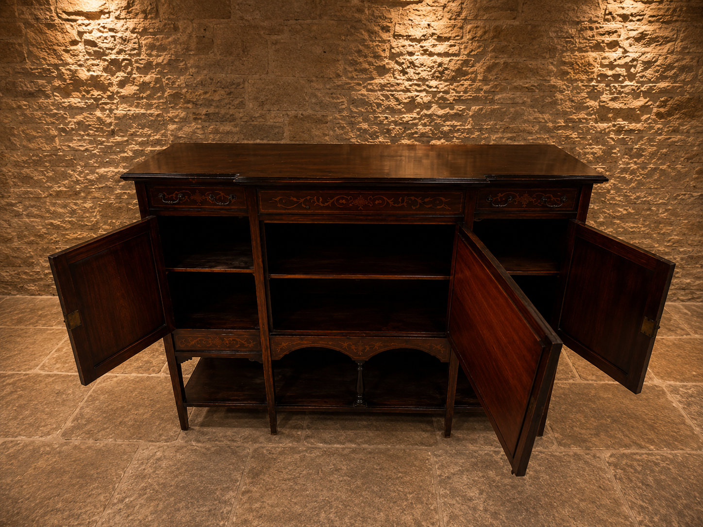 Antique Edwardian Inlaid Mahogany Sideboard c.1900–1915 | Marquetry Drinks Cabinet with Mirrored Doors