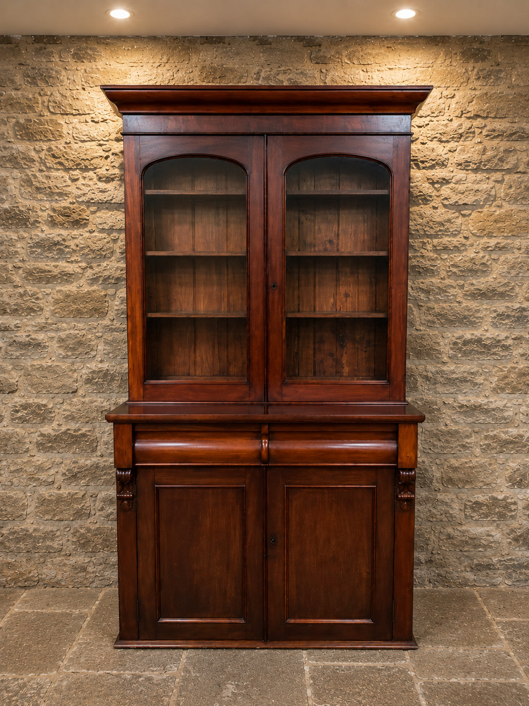 Antique Victorian Mahogany Glazed Bookcase Cabinet | Large English Library Display Cabinet | Circa 1860–1880