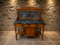 Victorian French Walnut Marble Top Washstand | Antique Fossil Marble Vanity Cabinet | Circa 1880–1900