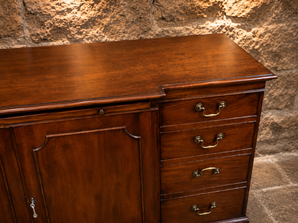 Antique Georgian Revival Mahogany Pedestal Sideboard | Large English Buffet Cabinet | Dining Room Storage | Circa 1920–1940
