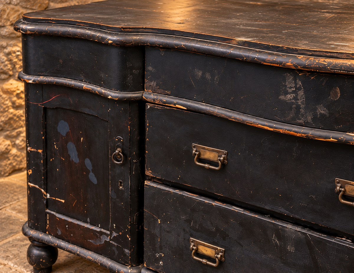 Antique Victorian Edwardian Serpentine Sideboard – Distressed Black