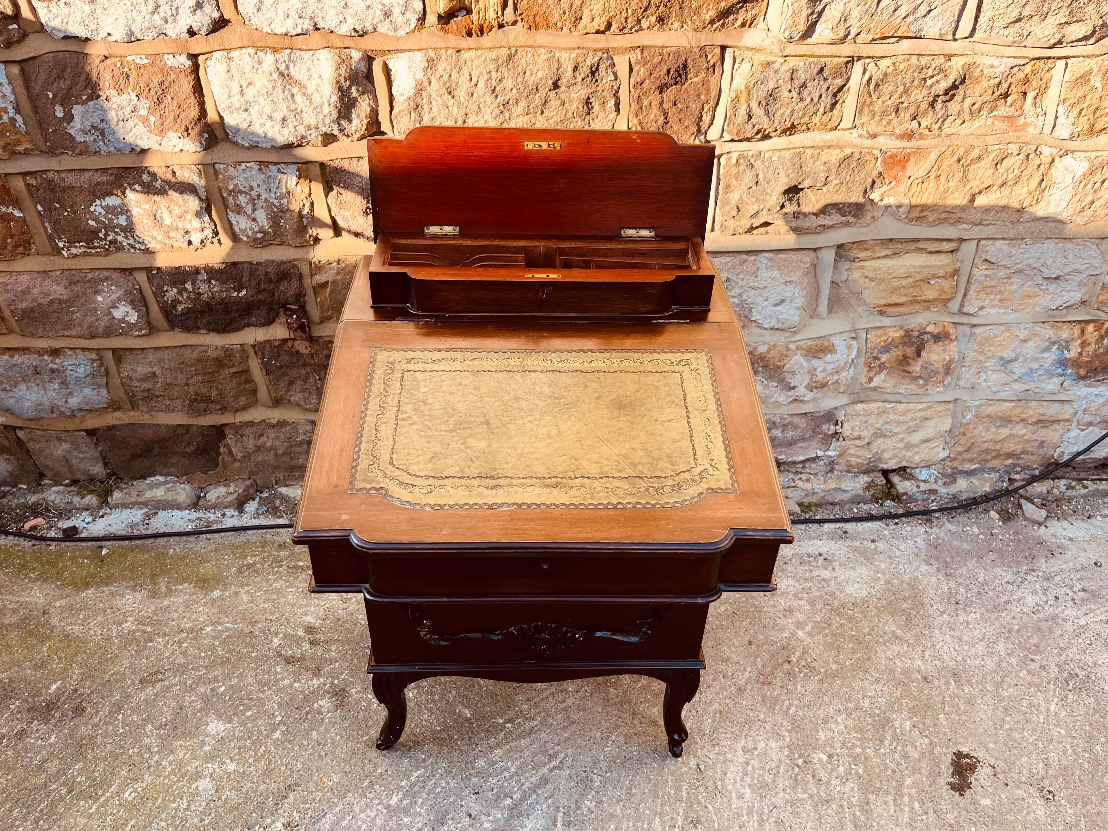 Victorian Mahogany Davenport Writing Desk – Antique Leather Top – Circa 1890