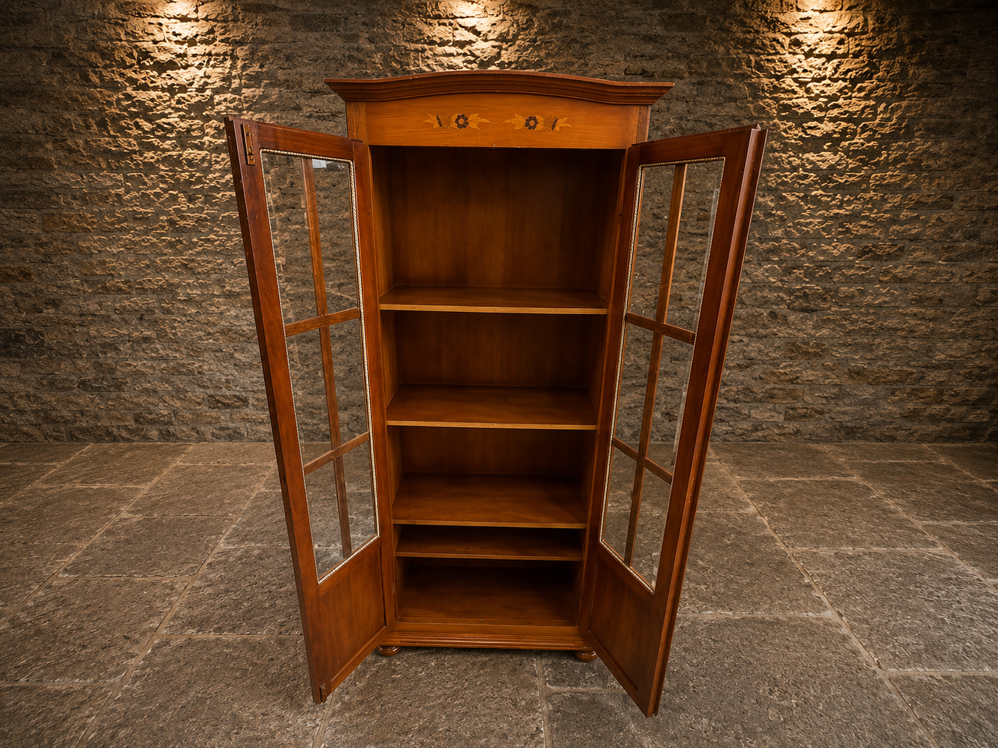 Inlaid Mahogany Display Cabinet | Vintage English Glazed Display Cabinet | Sheraton Style China Cabinet | Glass Front Curio Cabinet