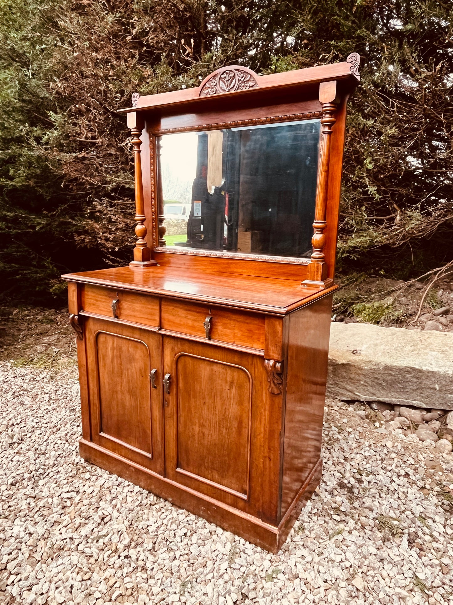 Antique Edwardian Mahogany Sideboard with Mirror Back, Circa 1900