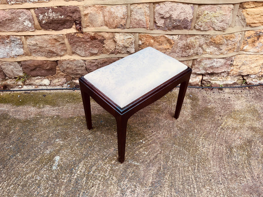 Vintage Upholstered Mahogany Stool | Mid-Century Dressing or Piano Stool