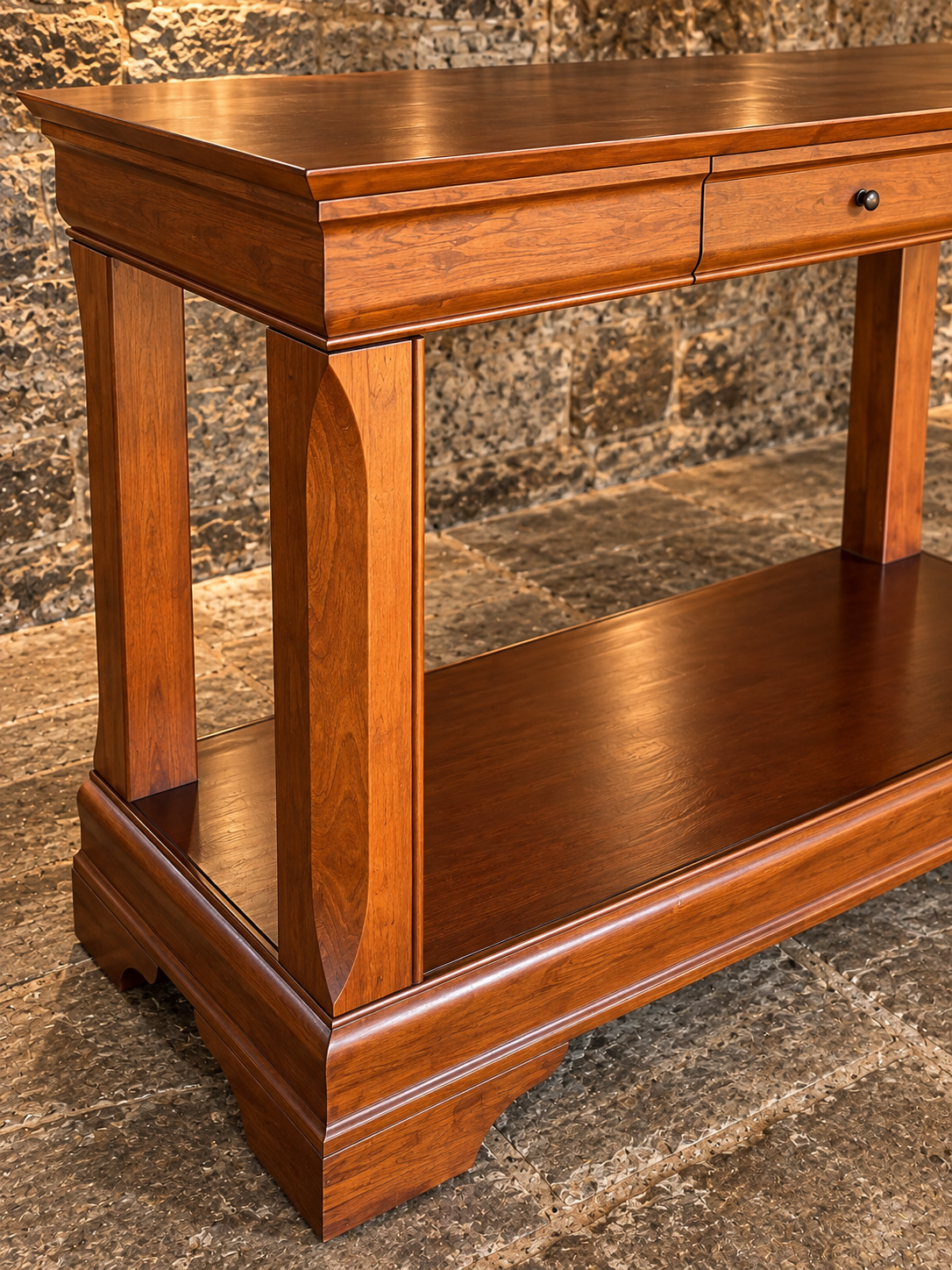Vintage Architectural Console Table with Drawer & Lower Shelf
