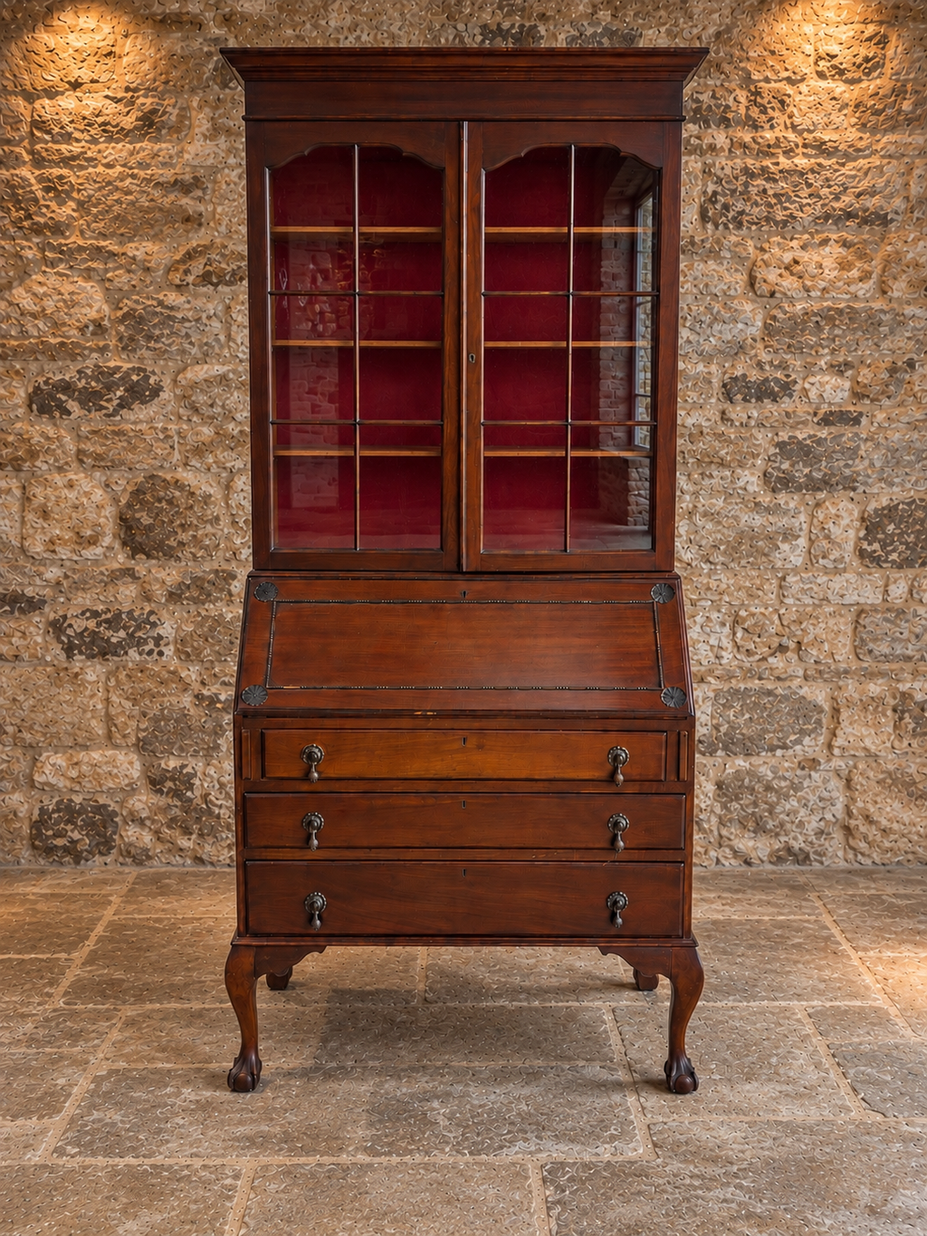Edwardian Mahogany Bureau Bookcase | Glazed Display Cabinet & Writing Desk