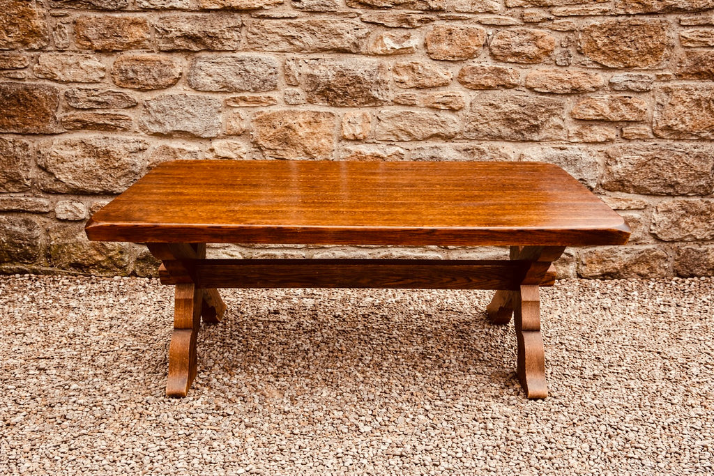 Large Solid Oak Refectory Coffee Table – Rustic X Frame Trestle Base