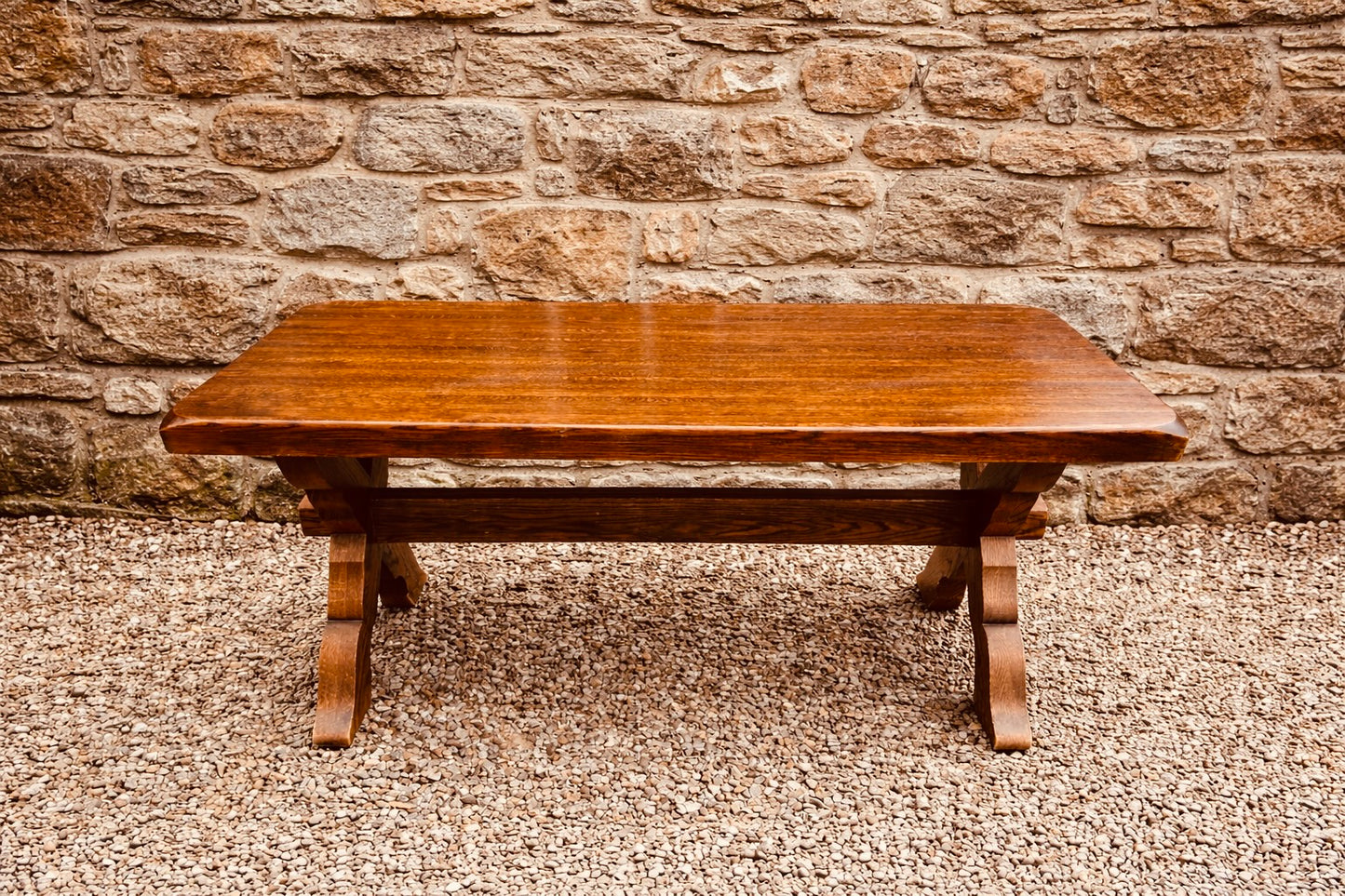 Large Solid Oak Refectory Coffee Table – Rustic X Frame Trestle Base