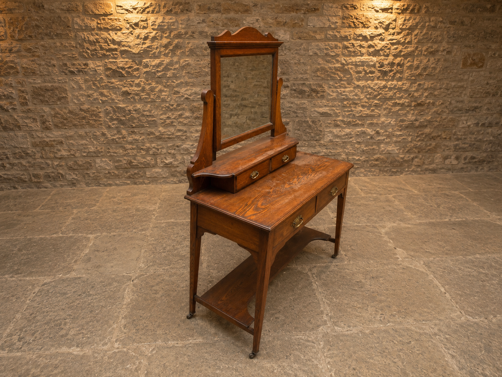 Antique Edwardian Oak Dressing Table with Mirror | Arts & Crafts Vanity Table | Hall Console | Circa 1905–1915