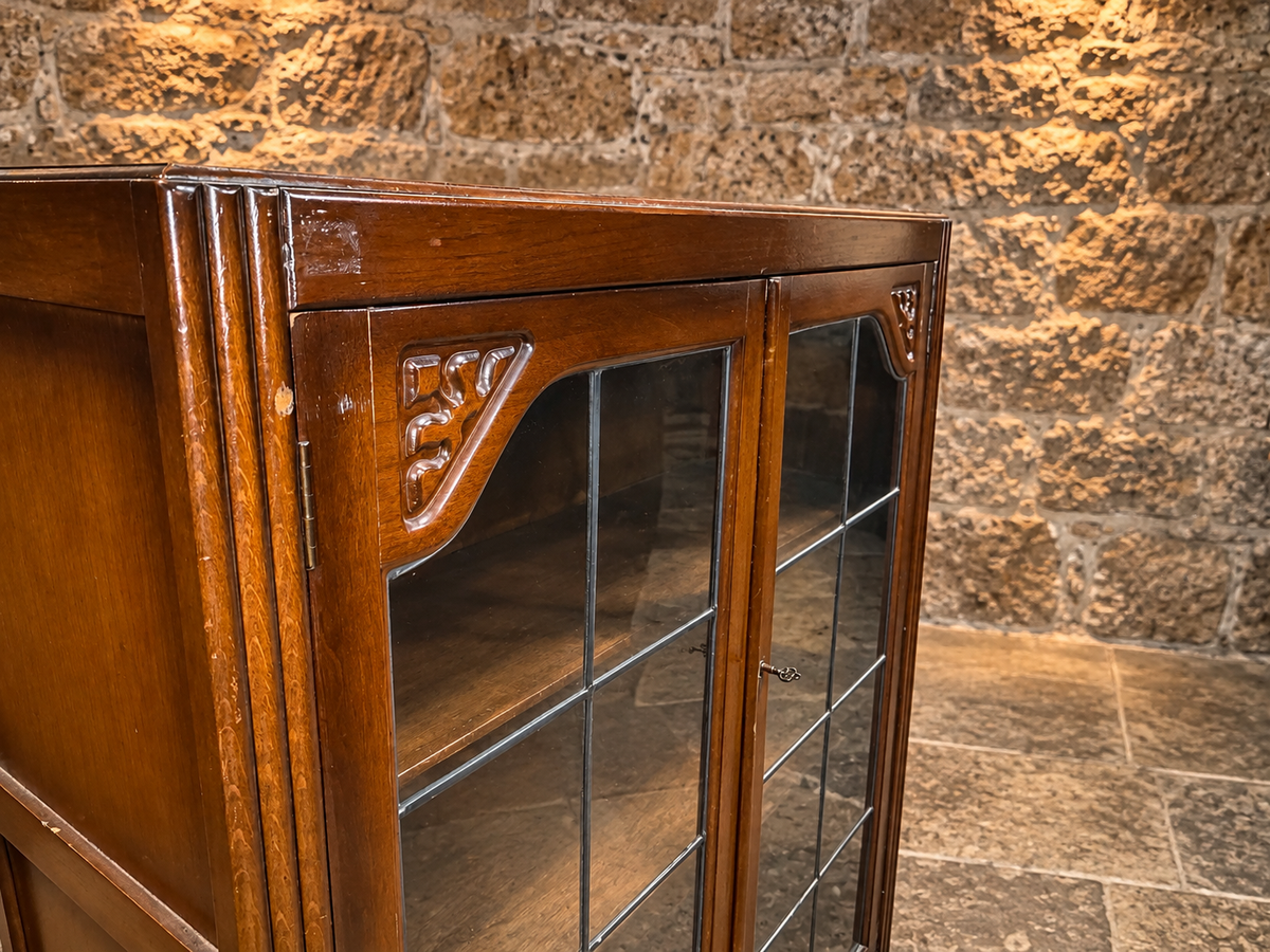 Antique Edwardian Mahogany Leaded Glass Bookcase & Display Cabinet c.1900
