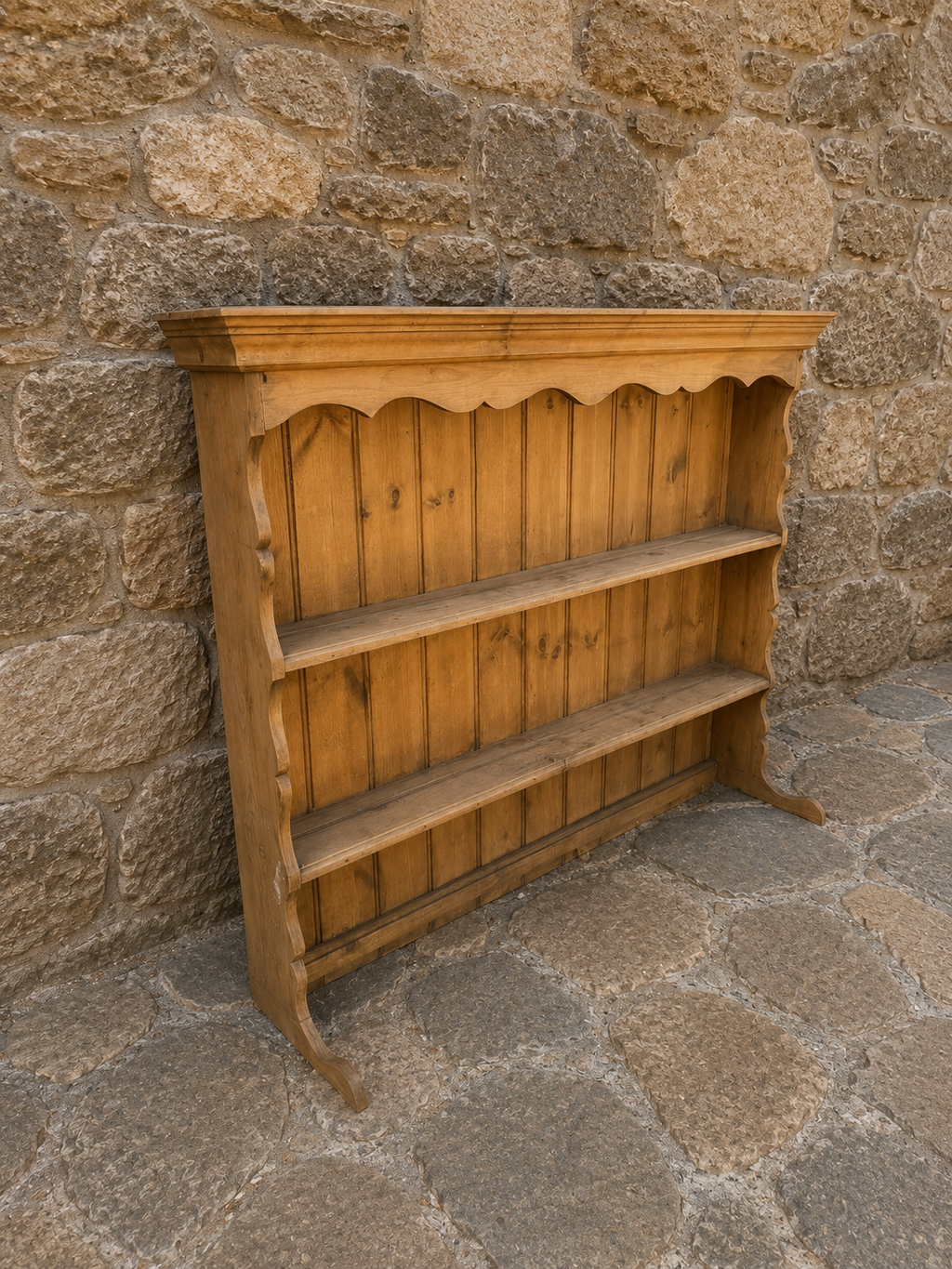 Rustic Farmhouse Pine Wall Shelf – Country Kitchen Plate Rack & Cottage Display Shelving