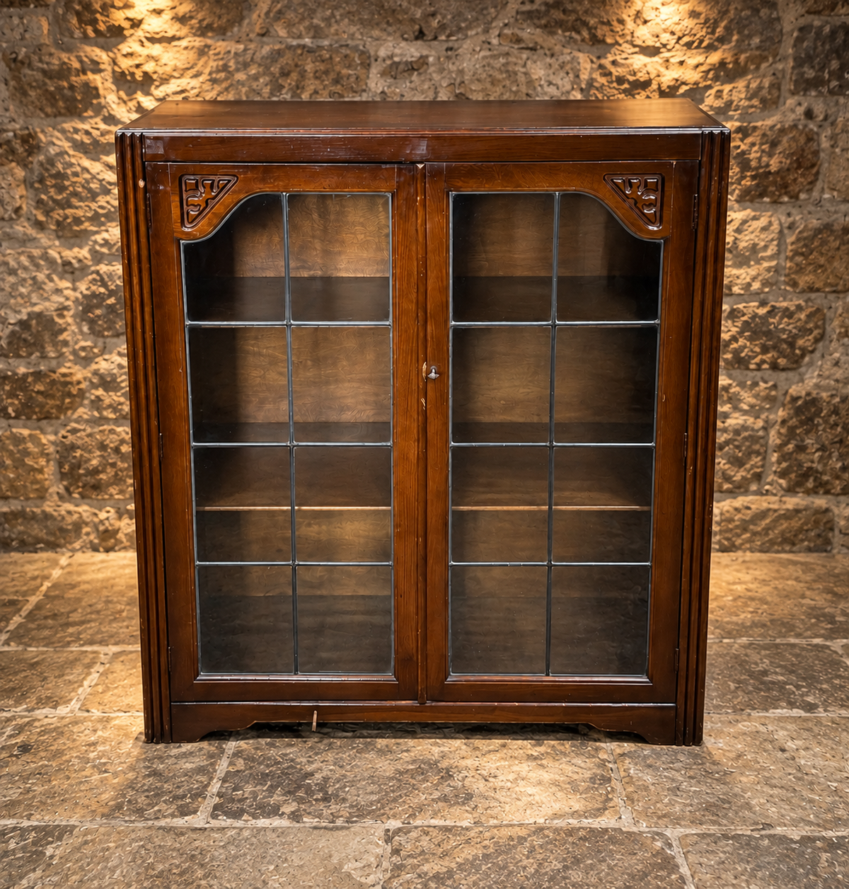 Antique Edwardian Mahogany Leaded Glass Bookcase & Display Cabinet c.1900