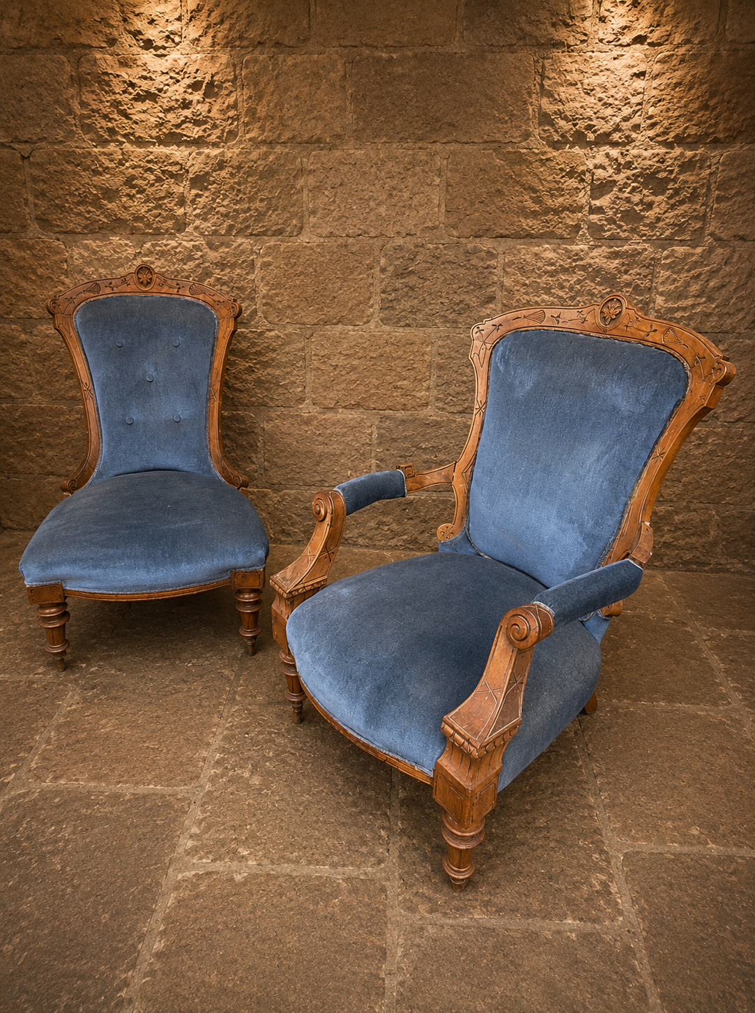 Pair of Victorian Walnut Salon Chairs