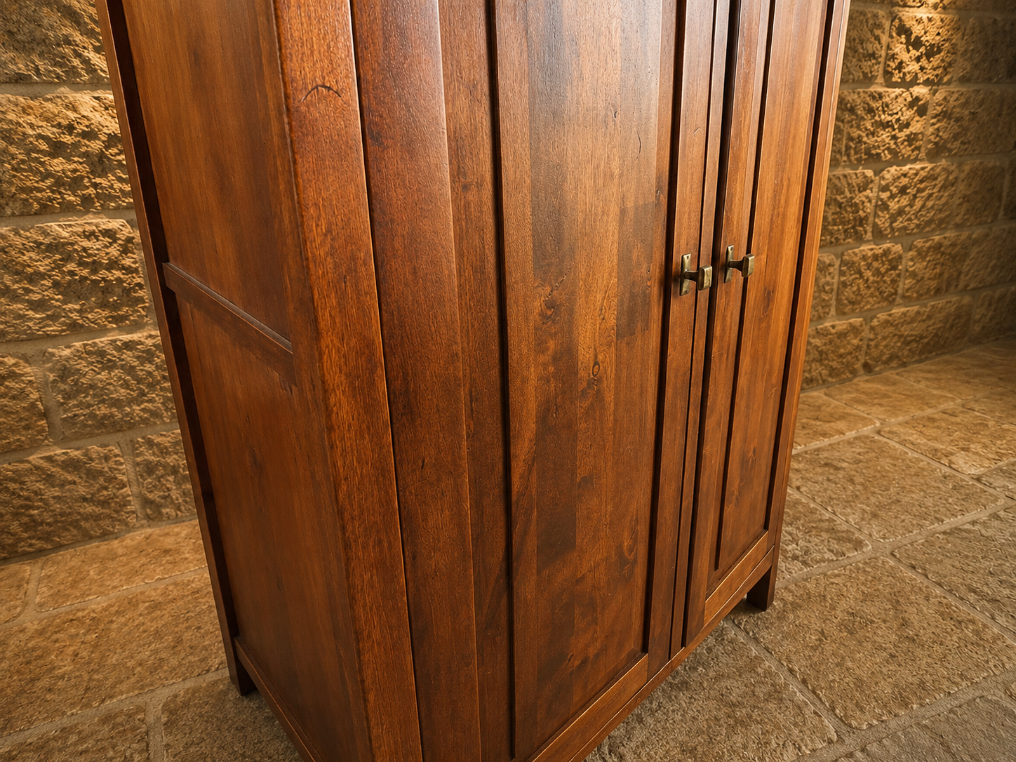 Solid Hardwood Two Door Storage Cabinet – Rustic Tall Cupboard