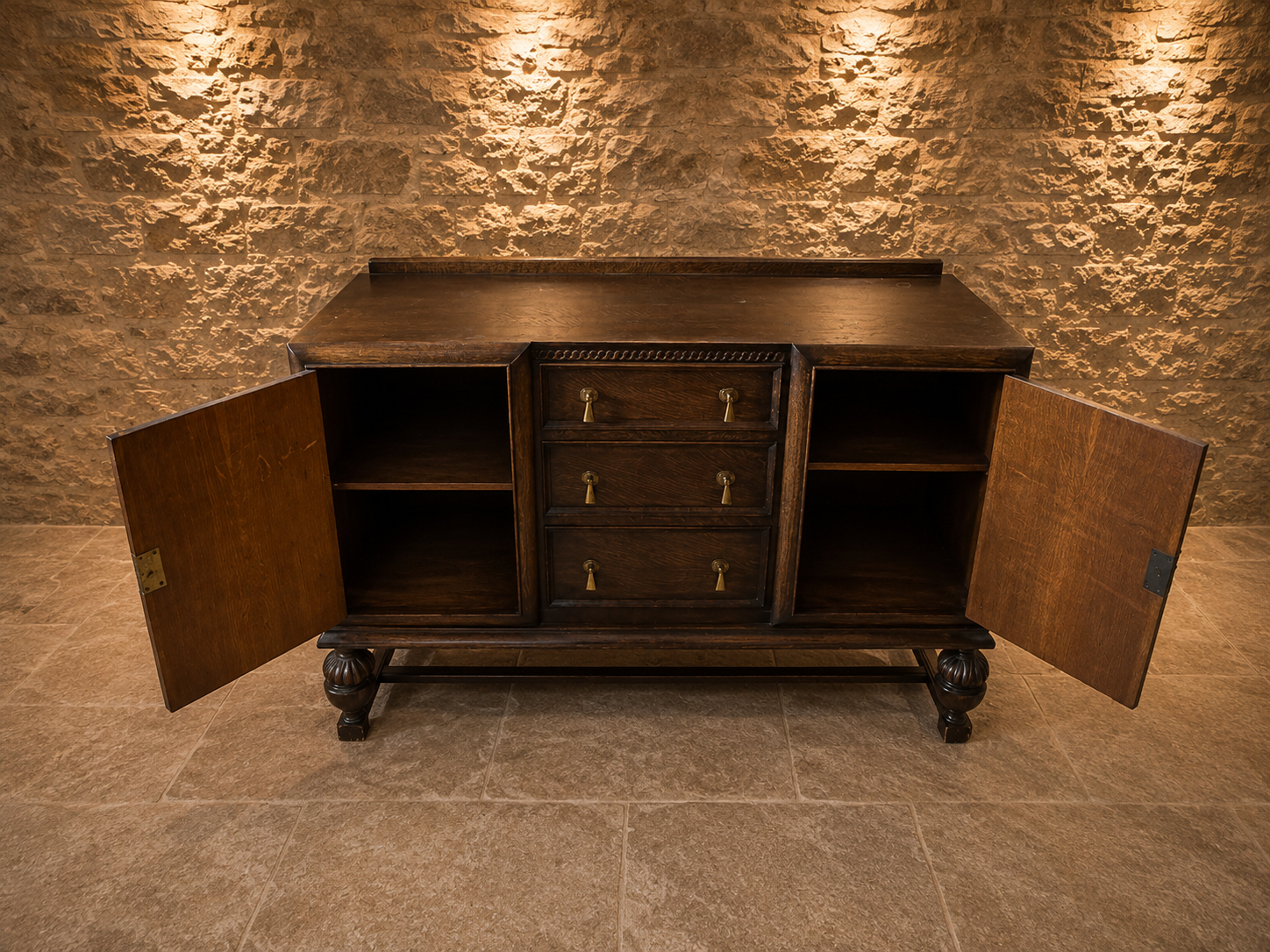 Circa 1930 Jacobean Revival Carved Oak Sideboard