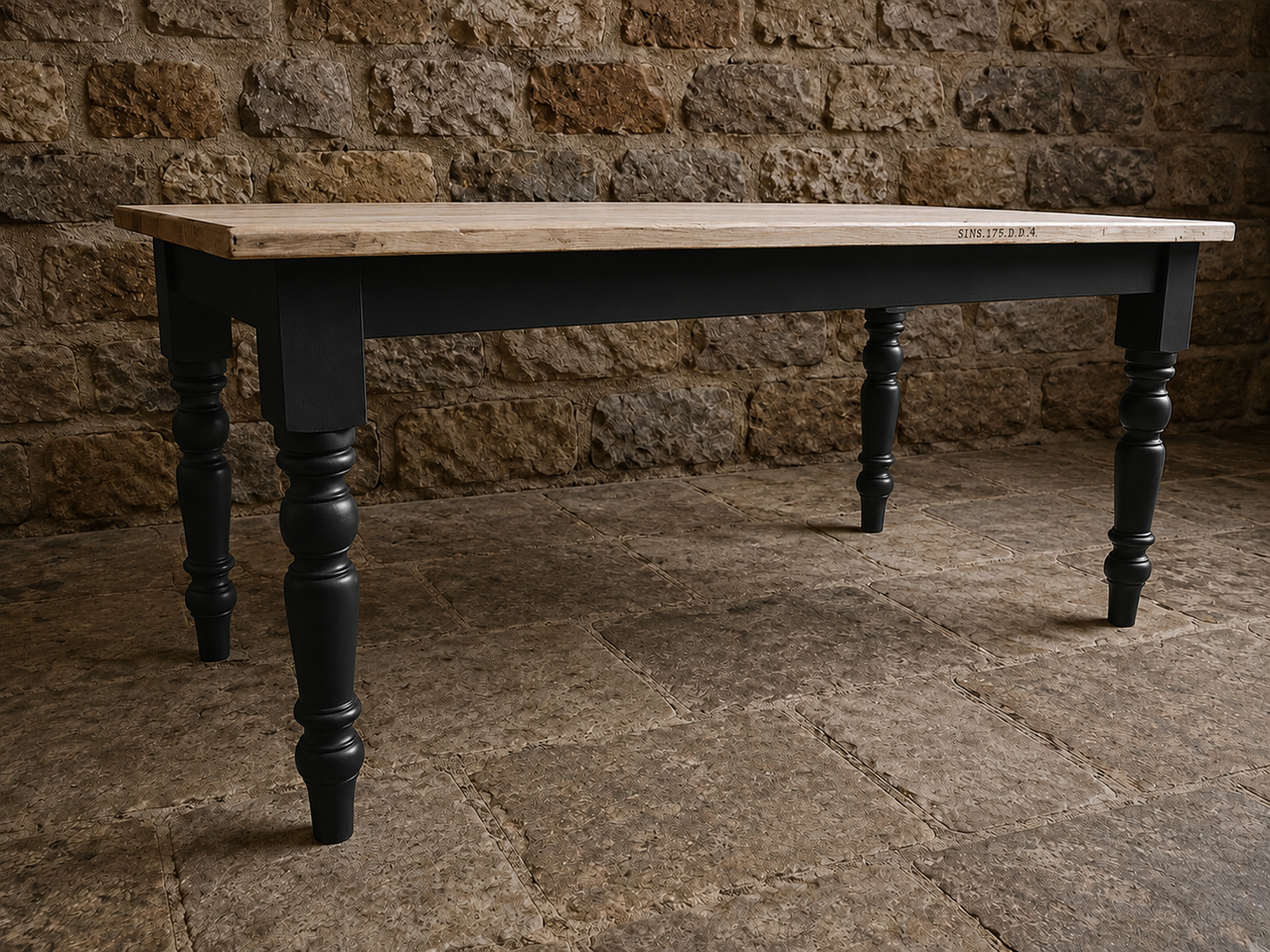 Handmade 6ft Farmhouse Dining Table with Black Base | Bespoke Refectory Table | Custom Farrow & Ball Colours Available
