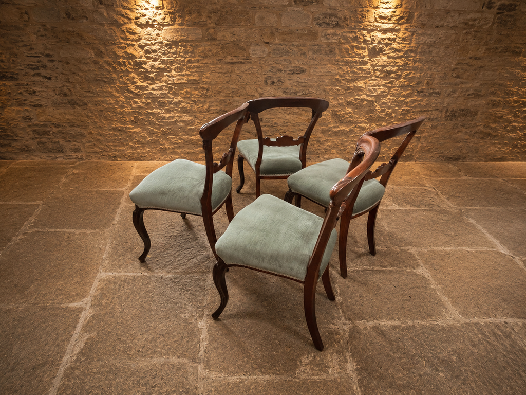 Victorian Mahogany Balloon Back Dining Chairs | Set of 4 | Antique English Dining Chairs | c.1860–1880