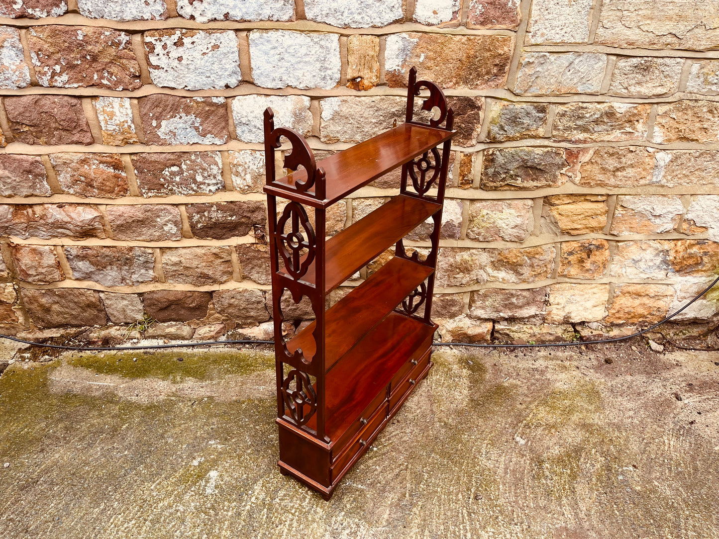 Vintage Mahogany Whatnot Shelving Unit with Drawers – Narrow Edwardian Style Display Bookcase