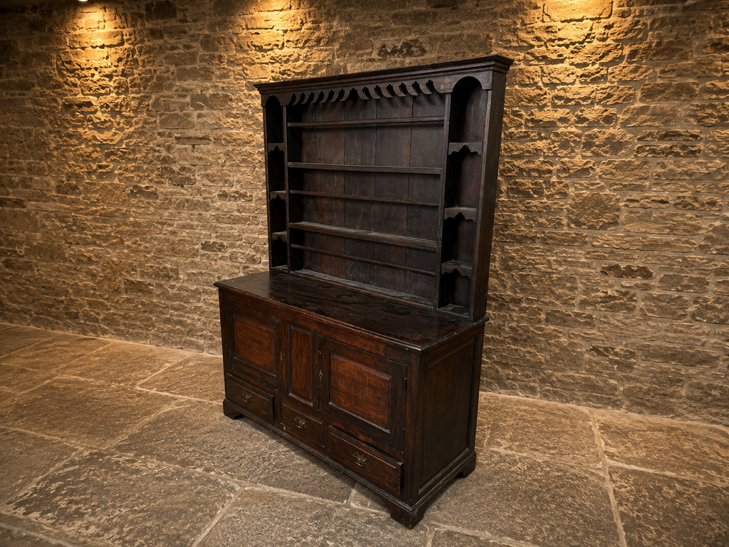 Antique English Oak Farmhouse Dresser | Victorian Country Kitchen Dresser | Edwardian Solid Oak Welsh Dresser | Antique Oak Cabinet | Plate Rack