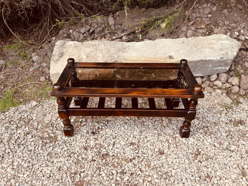 Vintage Mahogany Coffee Table with Glass Top and Shelf