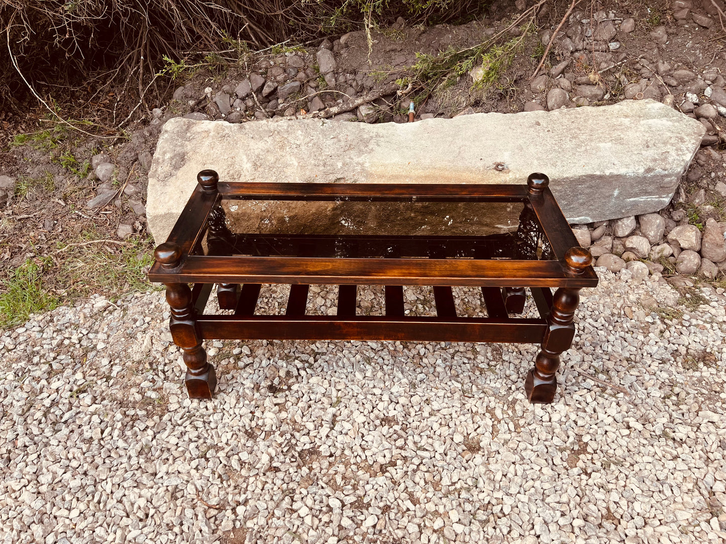 Vintage Mahogany Coffee Table with Glass Top and Shelf