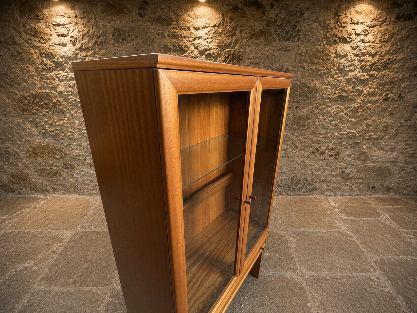 Vintage Mid-Century Modern Teak Display Cabinet with Glass Doors c.1970