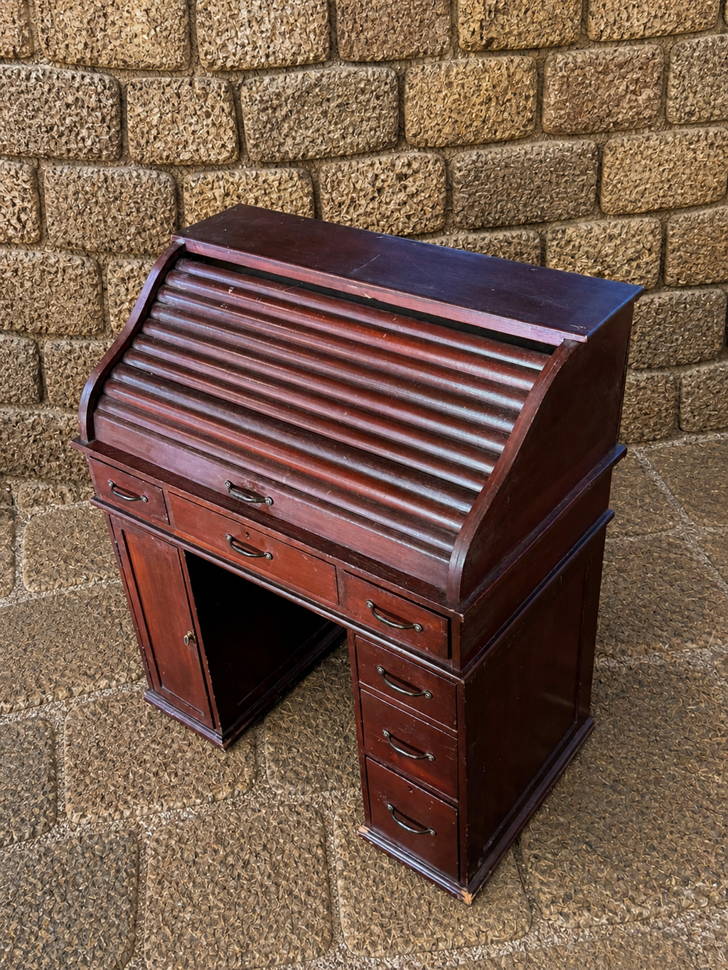 Antique Style Roll Top Desk | Compact 1930s Writing Bureau with Tambour Front