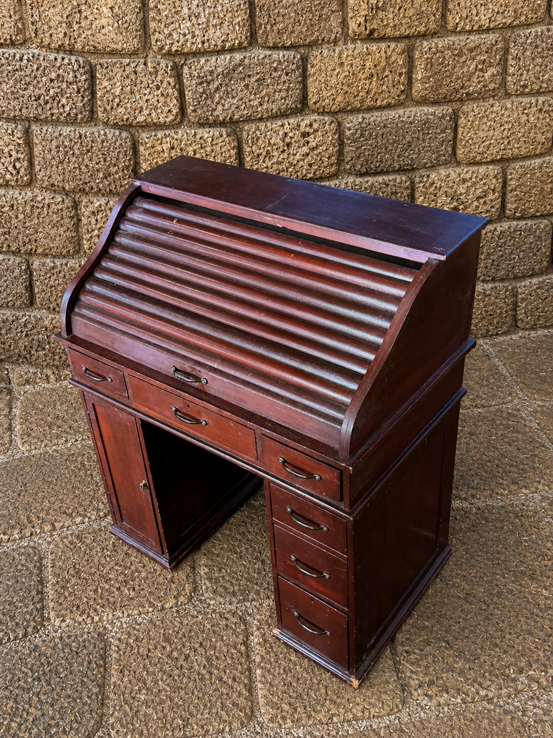 Antique Style Roll Top Desk | Compact 1930s Writing Bureau with Tambour Front