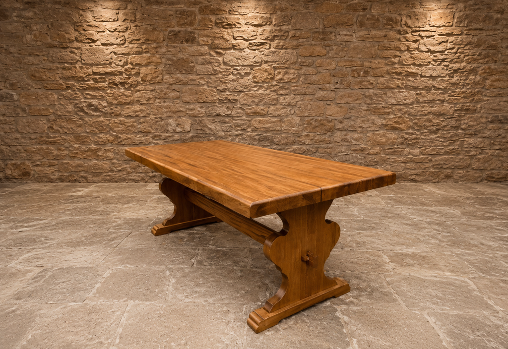 Large Solid Oak Refectory Dining Table | English Farmhouse Trestle Dining Table | Rustic Country Kitchen Table | Seats 8–10