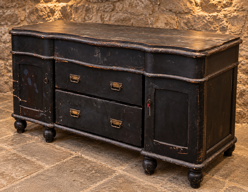 Antique Victorian Edwardian Serpentine Sideboard – Distressed Black