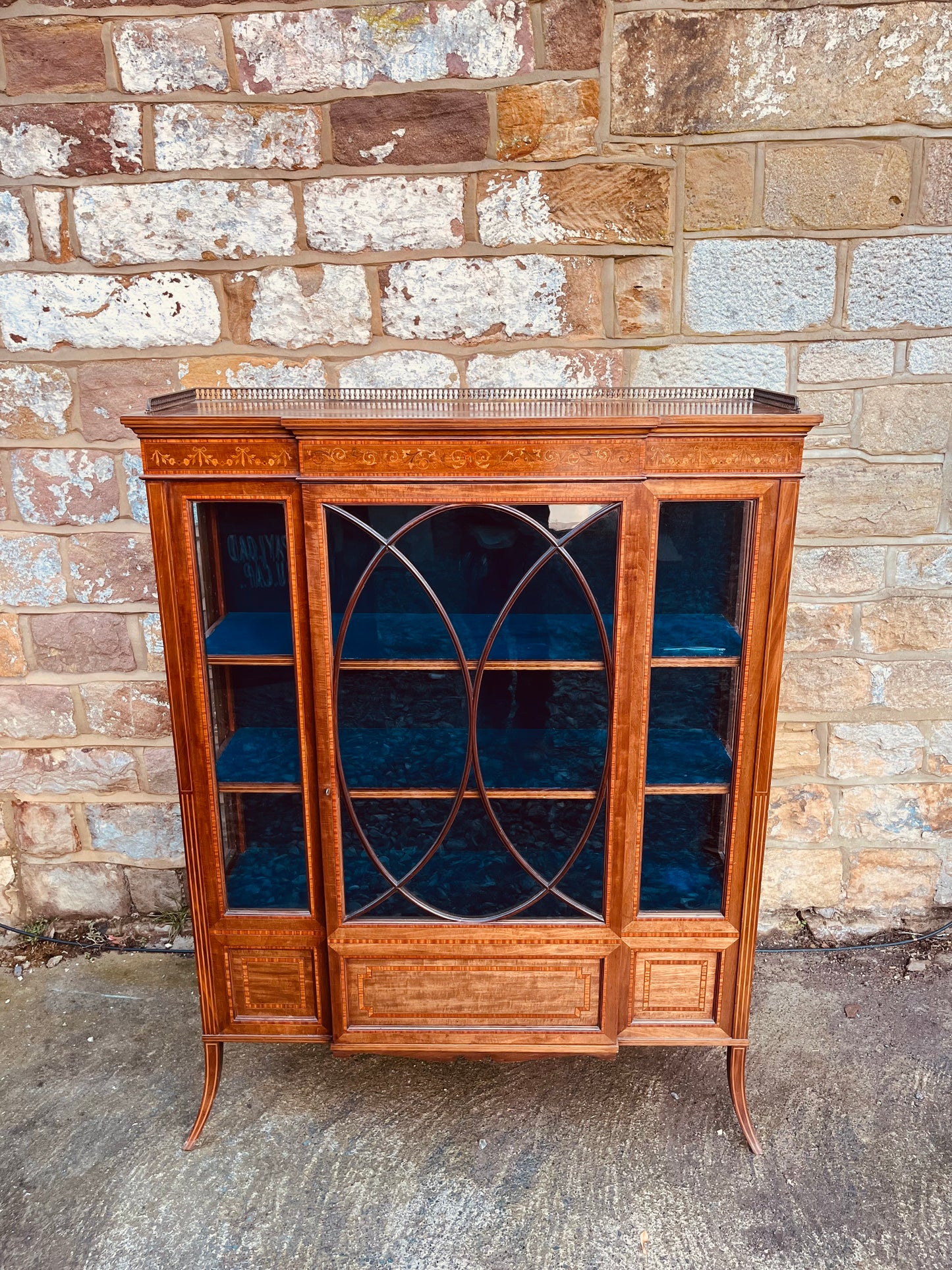 Edwardian Inlaid Display Cabinet with Astragal Glazed Door & Velvet Interior – Antique Marquetry Curio Cabinet
