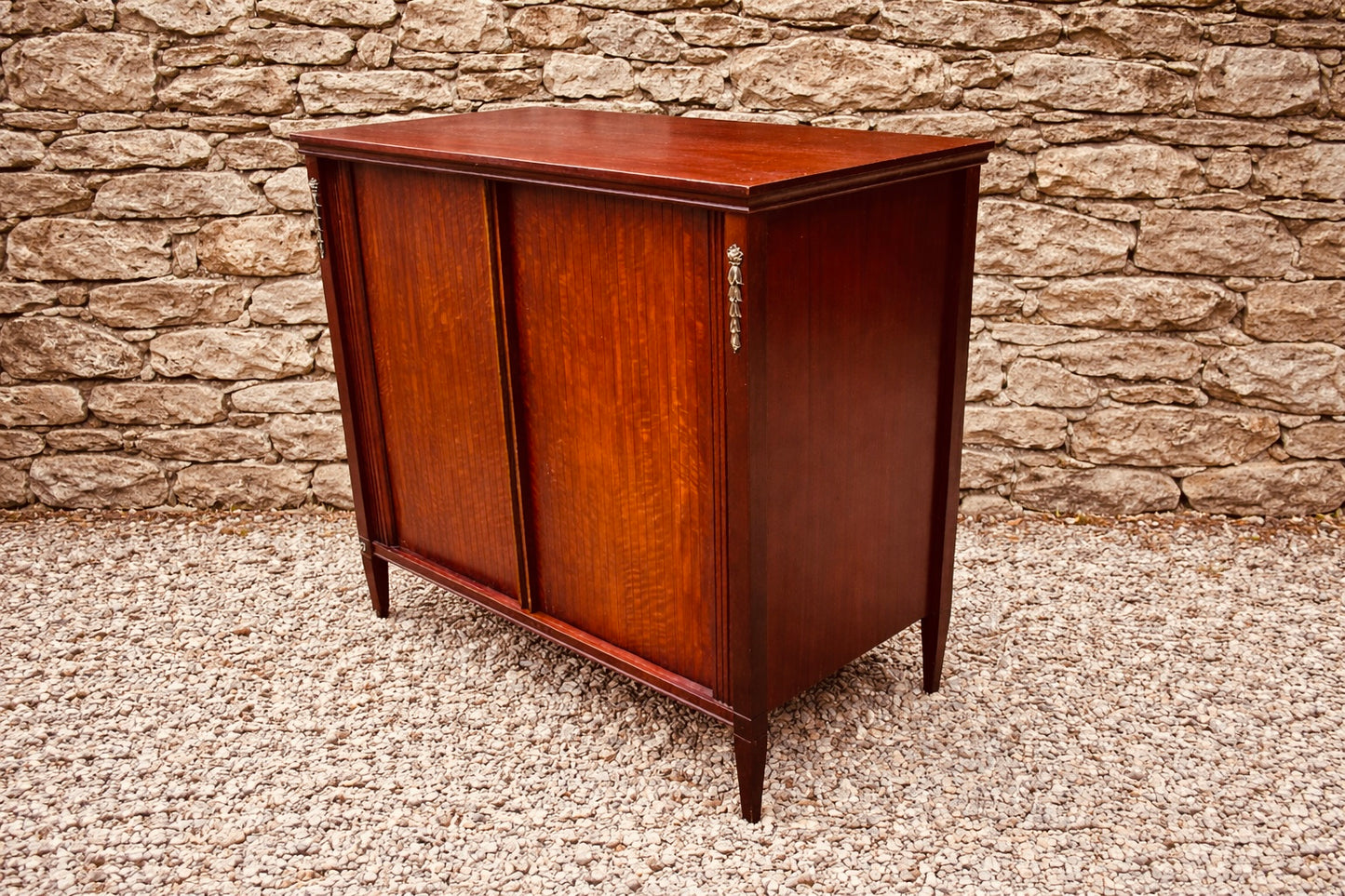 Mid Century Flame Mahogany Cocktail Cabinet with Sliding Doors