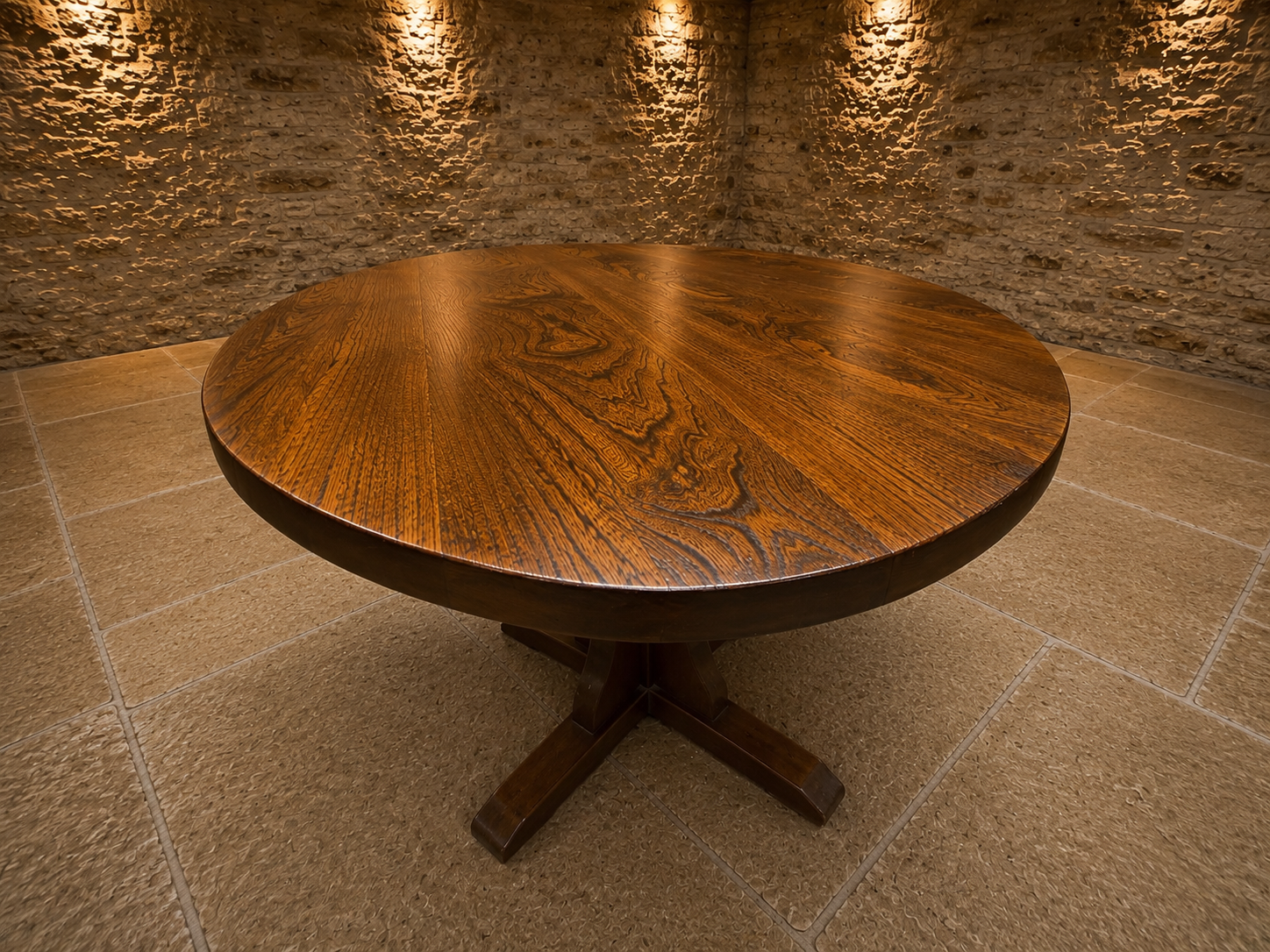 Large Solid Elm Pedestal Dining Table | Vintage Round Elm Dining Table | English Farmhouse Kitchen Table | Rustic Country House Dining Table