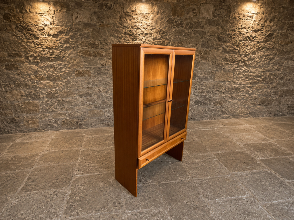 Vintage Mid-Century Modern Teak Display Cabinet with Glass Doors c.1970