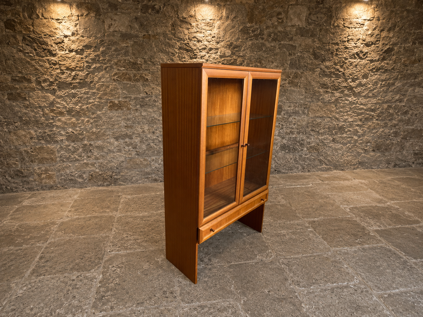 Vintage Mid-Century Modern Teak Display Cabinet with Glass Doors c.1970