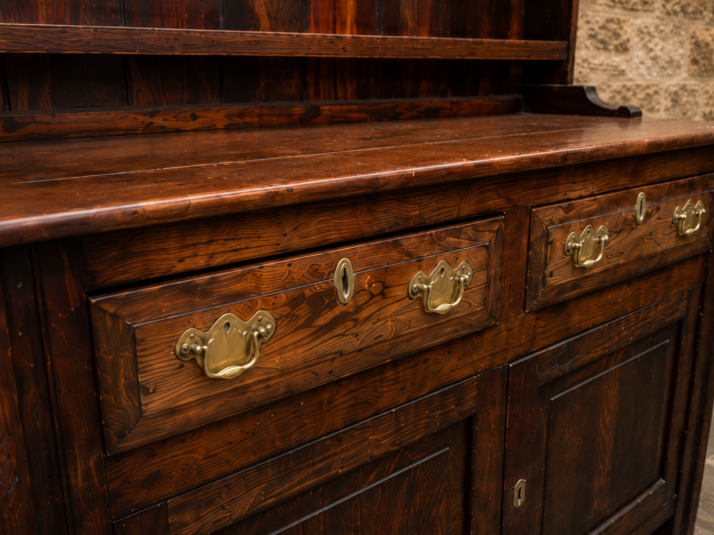 Large Vintage Solid Pine Welsh Dresser – Farmhouse Kitchen Dresser with Open Plate Rack