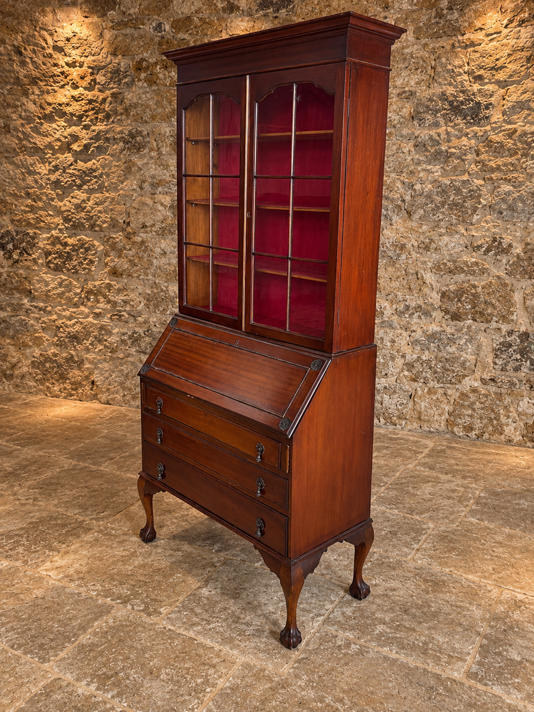 Edwardian Mahogany Bureau Bookcase | Glazed Display Cabinet & Writing Desk