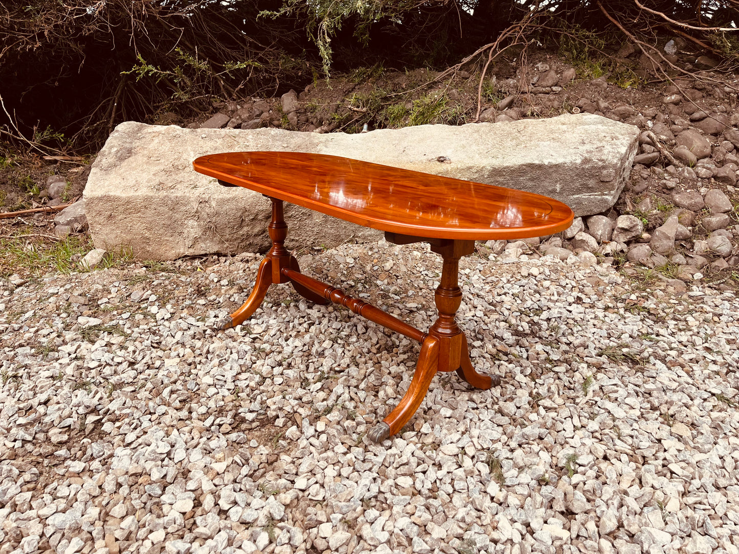Antique Edwardian Oval Mahogany Coffee Table with Inlaid Top, Circa 1900