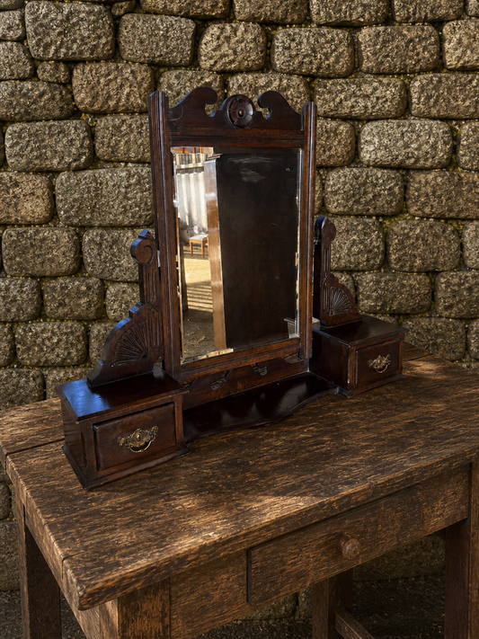Edwardian Dressing Table Mirror with Drawers – Antique Wooden Vanity Swing Mirror (c.1900)