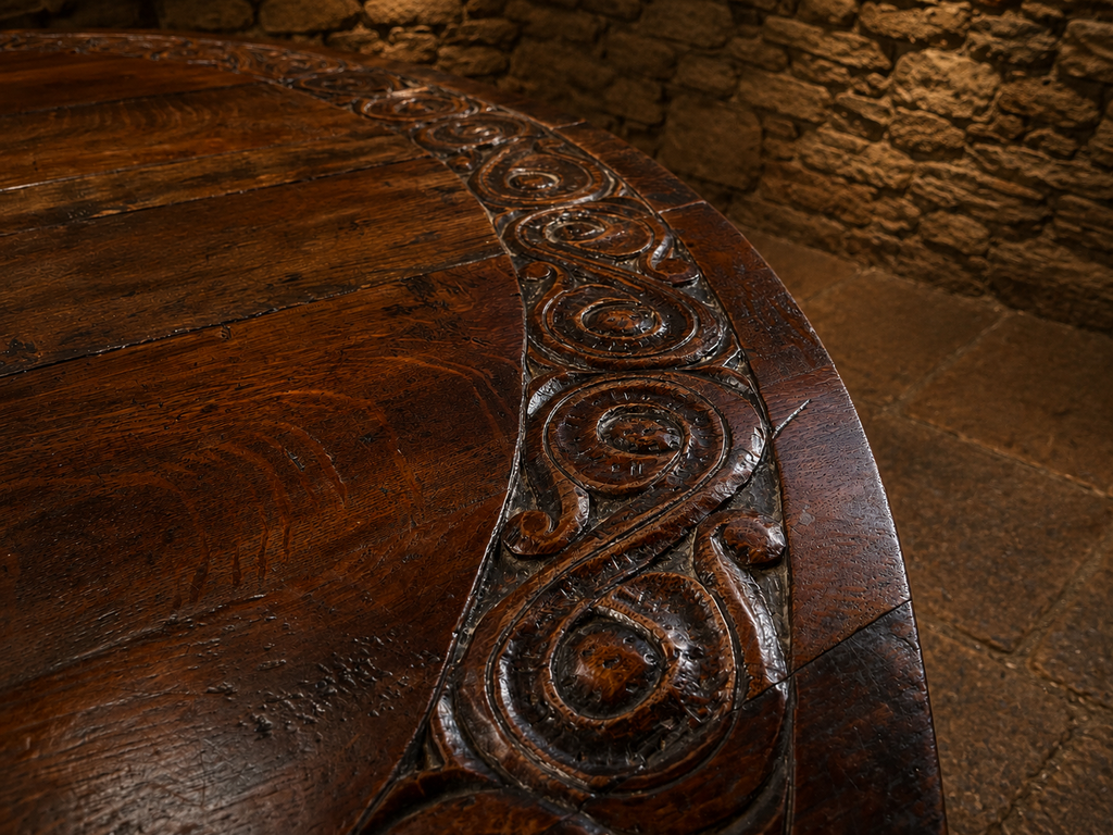 Antique Jacobean Revival Carved Oak Gateleg Dining Table | Solid Oak Drop Leaf Farmhouse Table | Circa 1920–1935