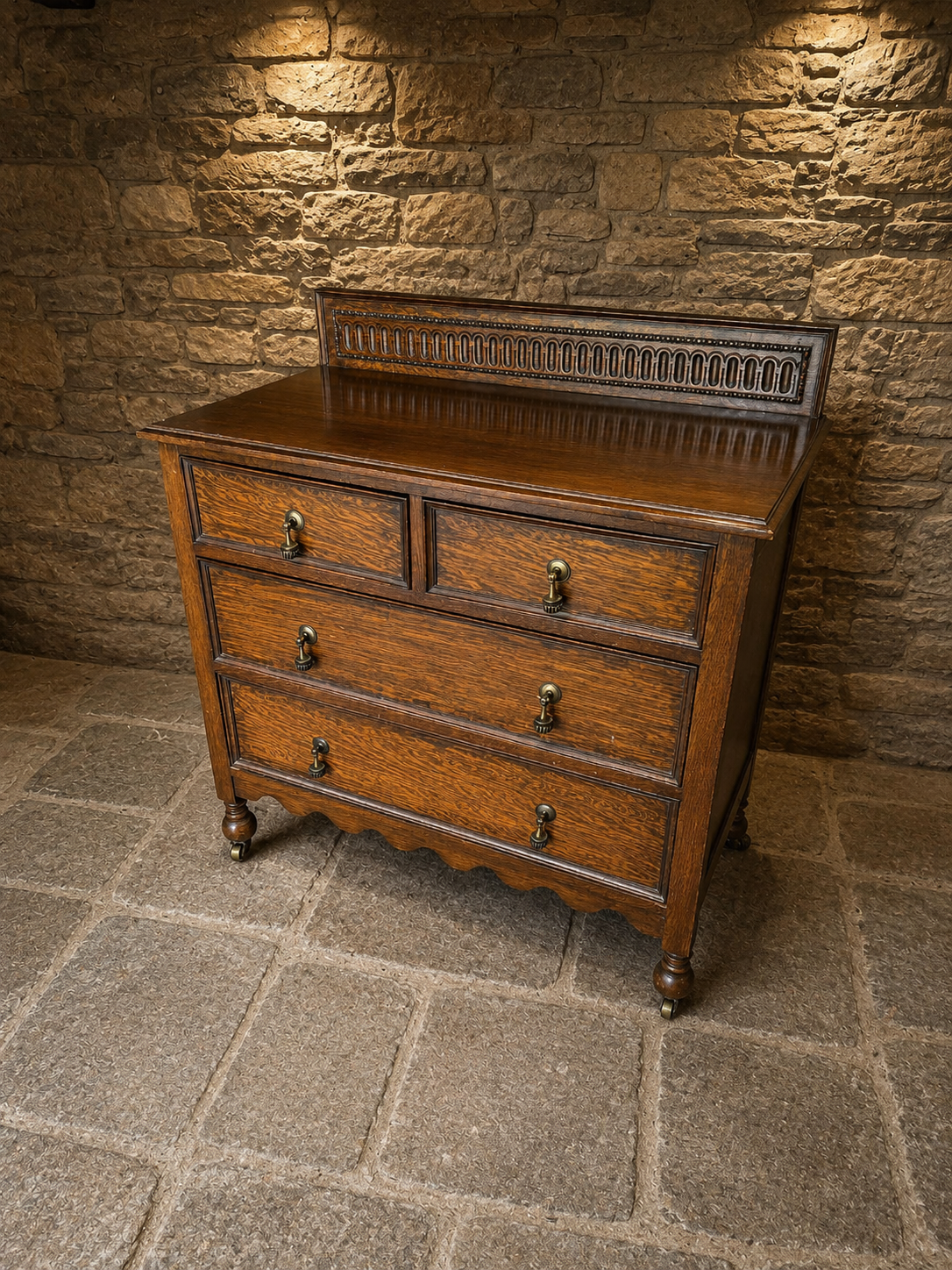 Antique Edwardian Quarter Sawn Oak Washstand Chest of Drawers on Original Castors | c.1900