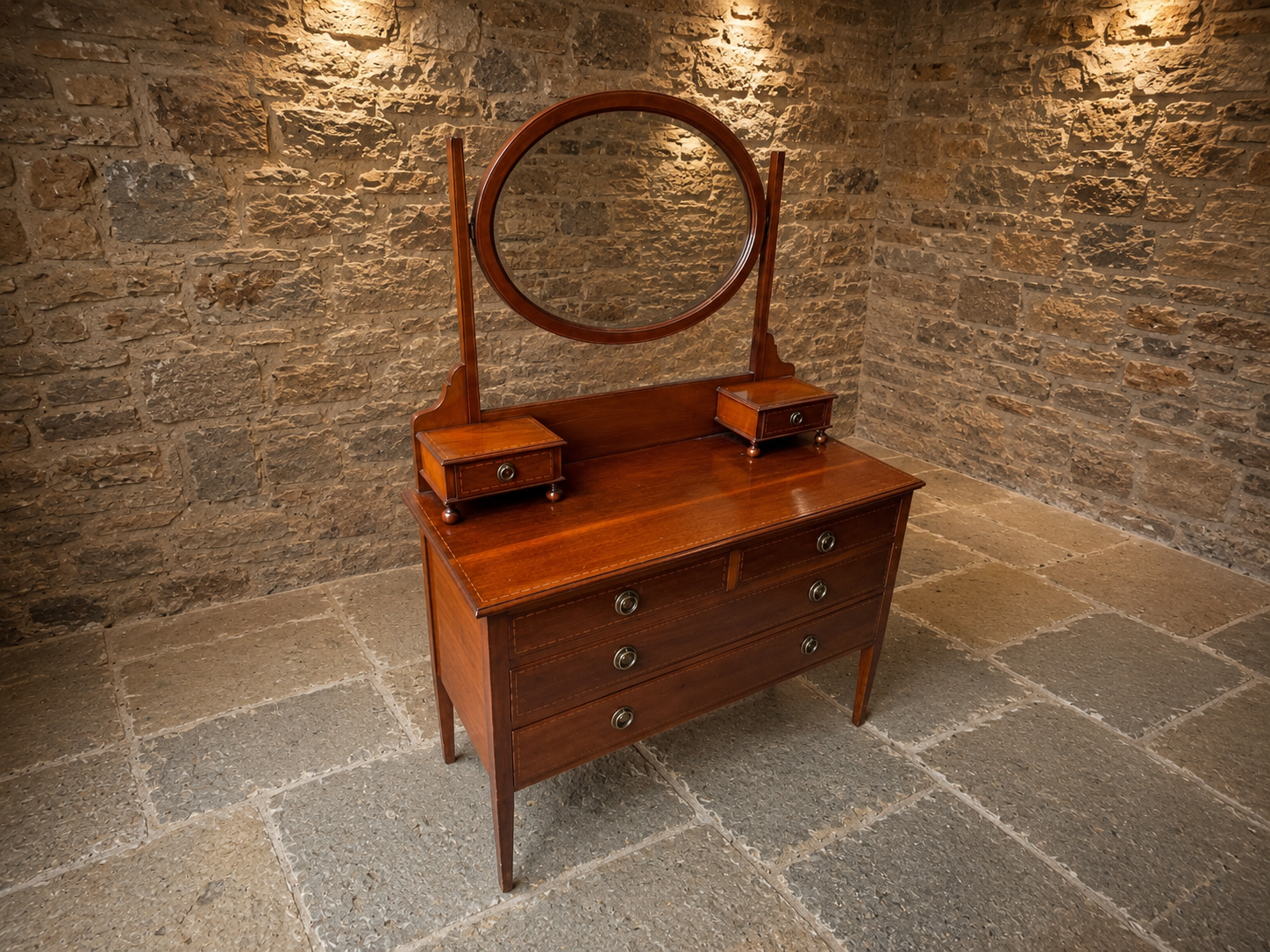 Regency Mahogany Dressing Chest with Oval Swing Mirror | Antique English Vanity Chest | c.1815–1835