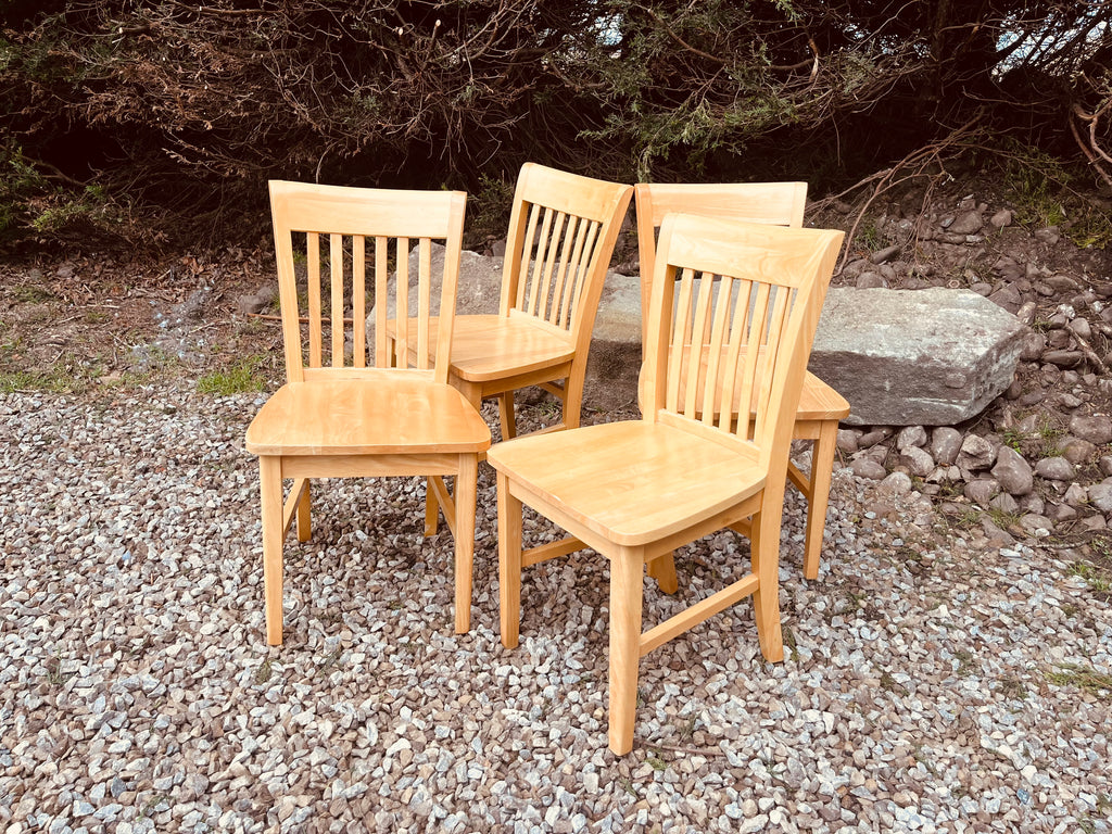 Set of Four Solid Wood Farmhouse Dining Chairs – Natural Wood Slat Back Kitchen Chairs