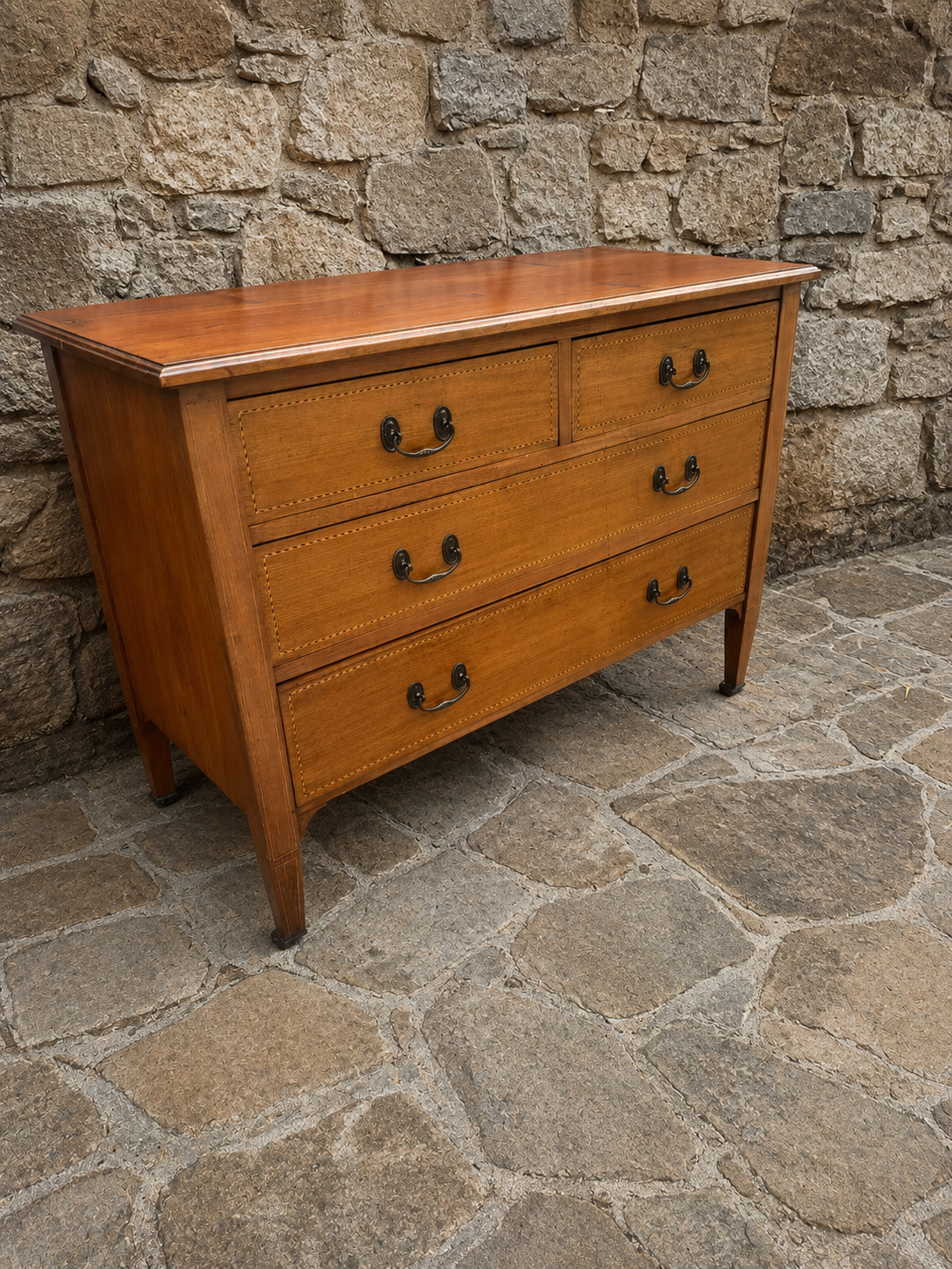Vintage Inlaid Chest of Drawers | Brass Swan Handle Storage Chest