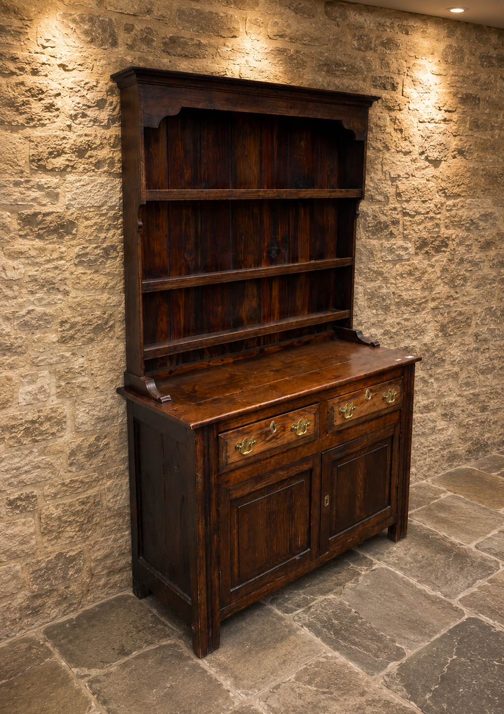 Large Vintage Solid Pine Welsh Dresser – Farmhouse Kitchen Dresser with Open Plate Rack