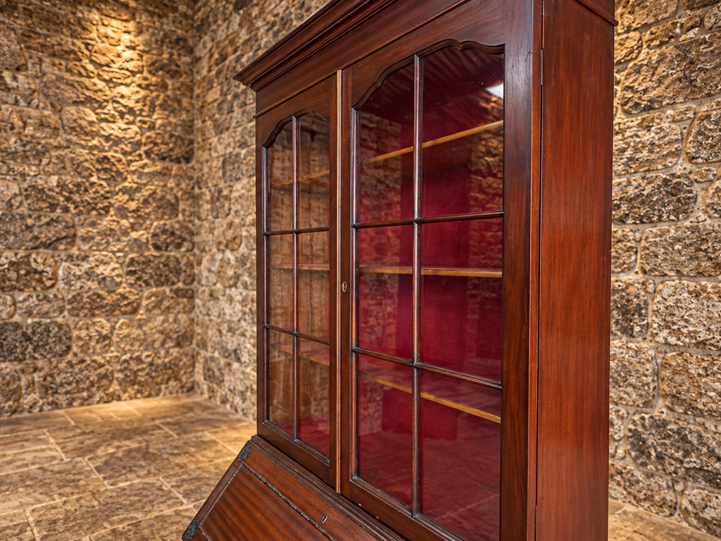 Edwardian Mahogany Bureau Bookcase | Glazed Display Cabinet & Writing Desk
