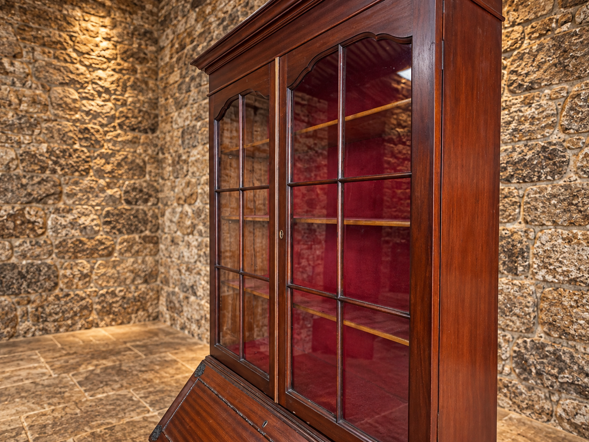 Edwardian Mahogany Bureau Bookcase | Glazed Display Cabinet & Writing Desk