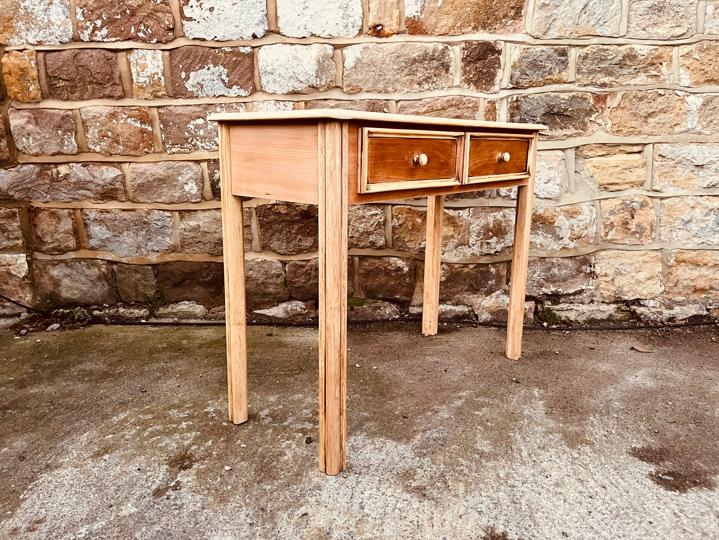 Vintage Solid Wood Two-Drawer Console Table – Restored Natural Wood Hallway & Entryway Table