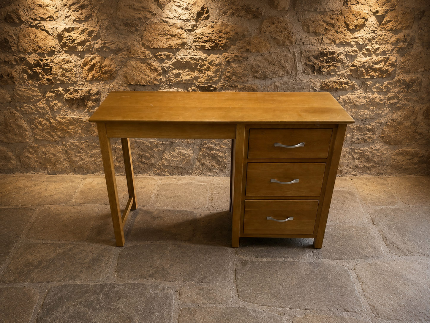 Solid Oak Three Drawer Writing Desk – Traditional Home Office Desk